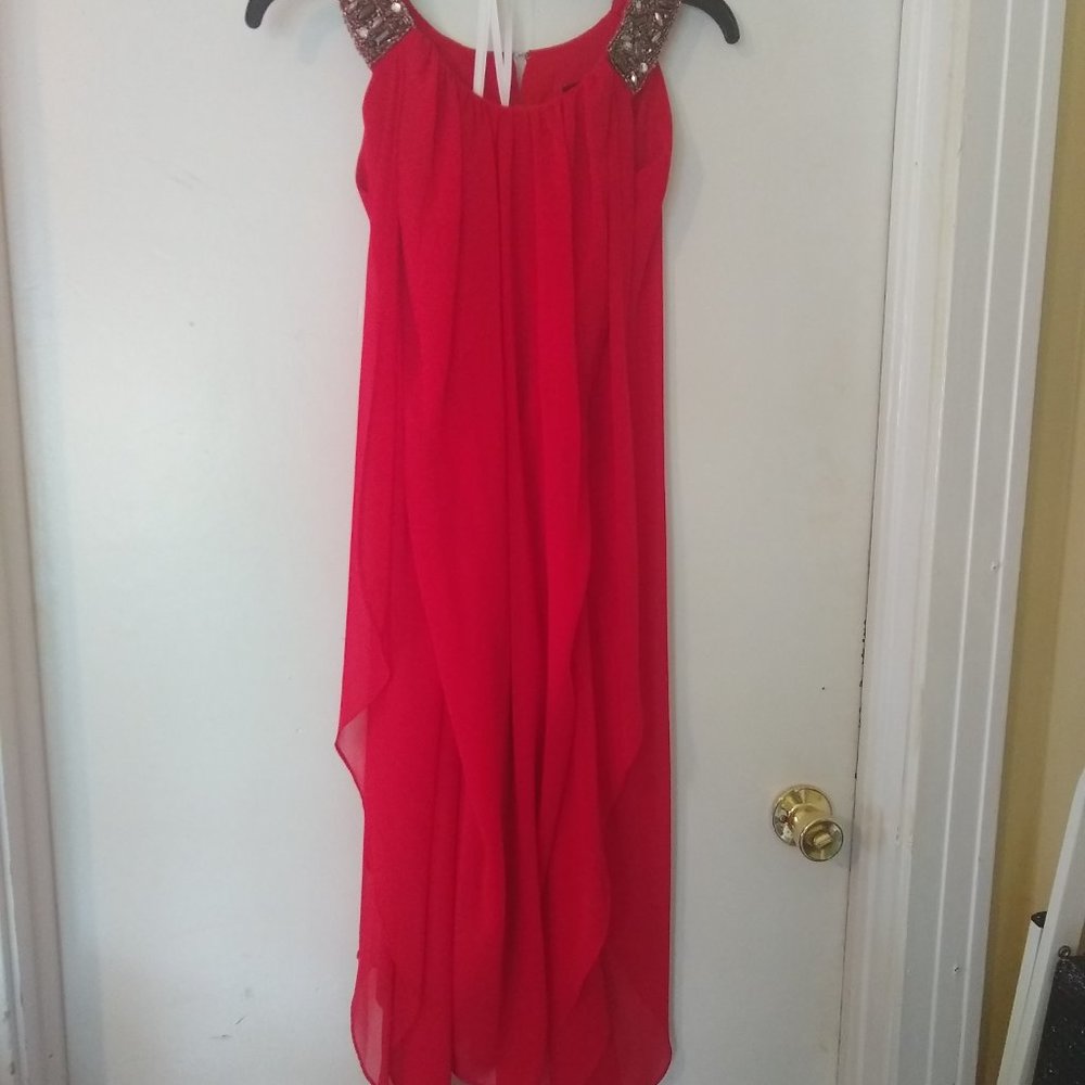 Bright red chiffon cocktail dress